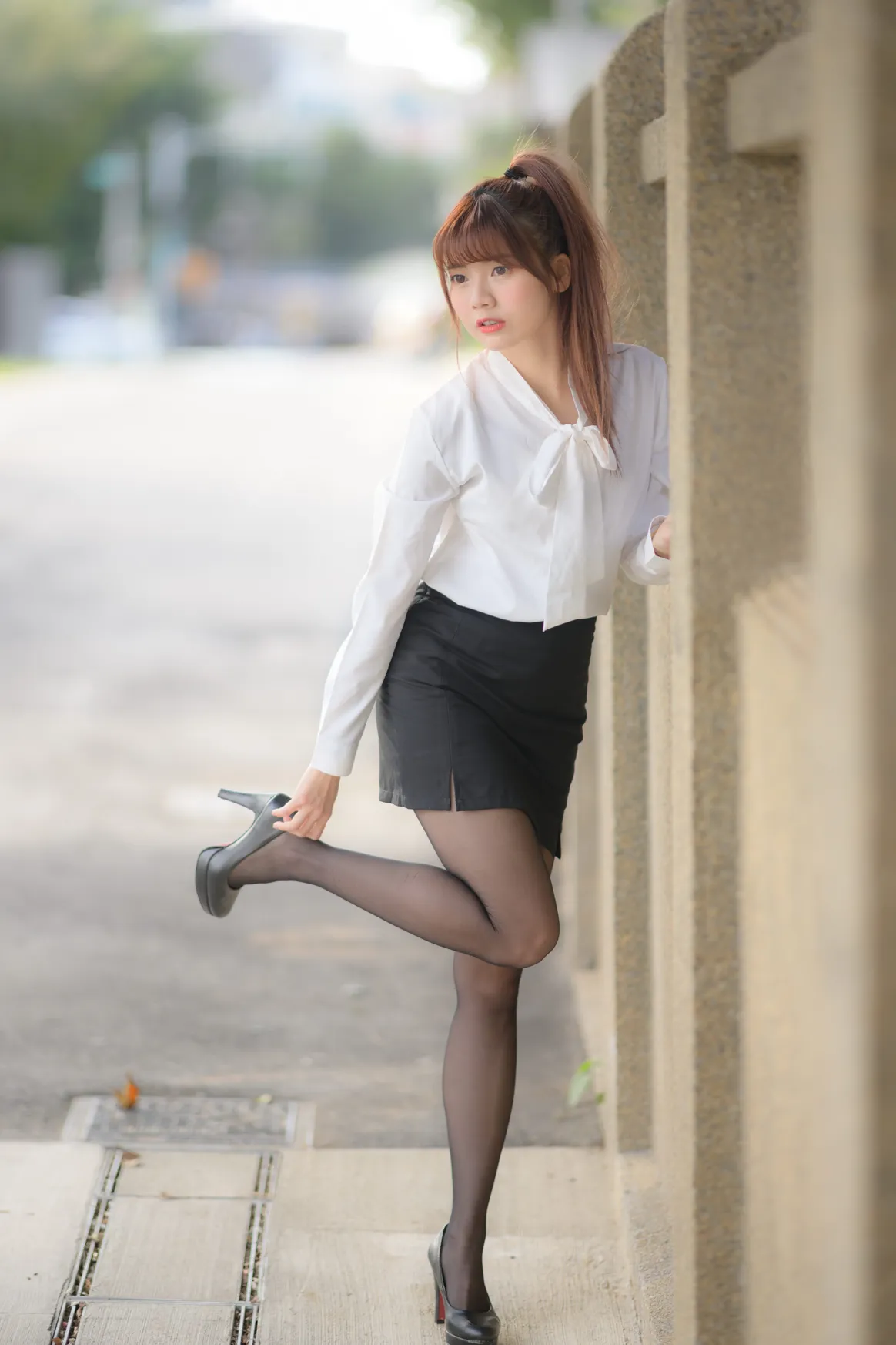 [Mzsock] NO.237 OL black silk uniform high heels street photography#[105P]-66