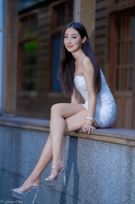 [Mzsock] NO.076 Wu Xiaokui pure white dress high heels beautiful legs outdoor shot street photography#[34P]-21